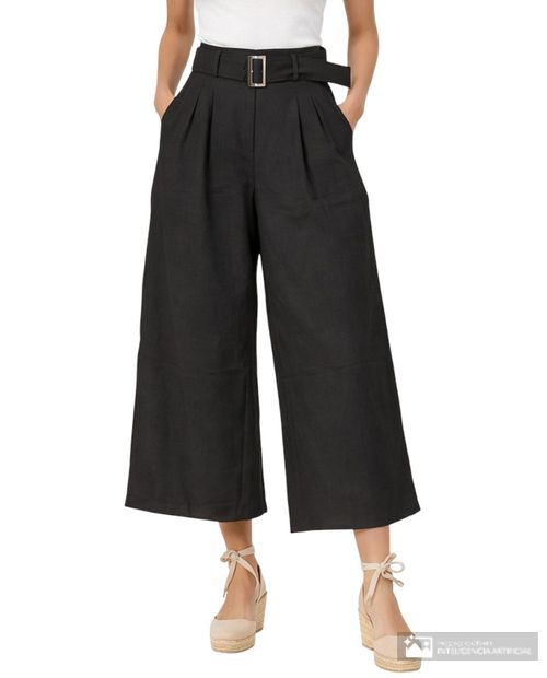 Pantalón Nicolle wide leg negro de cintura alta para mujer