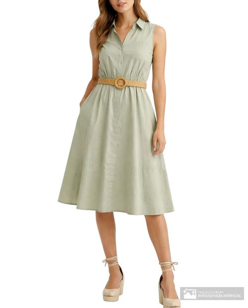 Vestido Nicolle shirt dress verde sin mangas para mujer