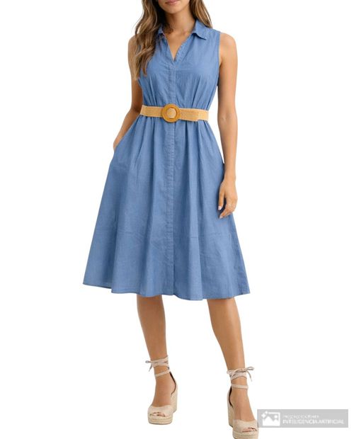 Vestido Nicolle shirt dress azul sin mangas para mujer