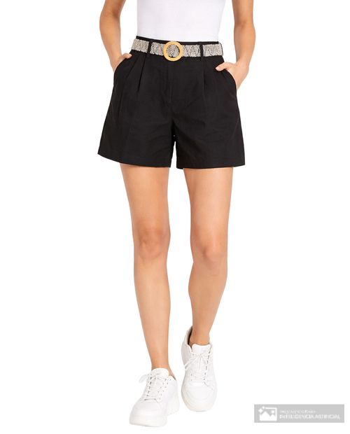 Short Sabrina casual negro de cintura alta para mujer
