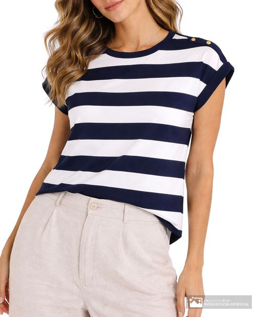 Camiseta Sabrina rayada manga corta para mujer