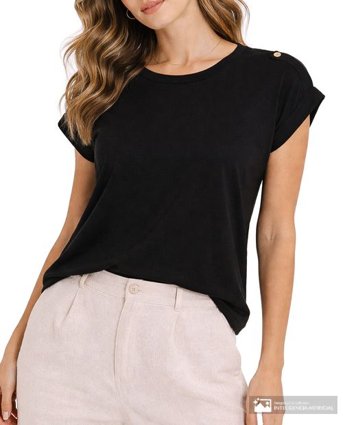 Camiseta Sabrina negra manga corta para mujer