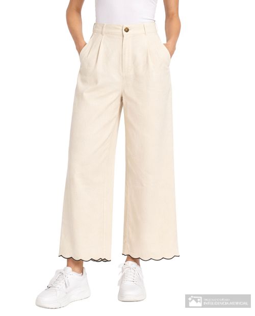 Pantalón Sabrina palazzo beige de cintura alta para mujer
