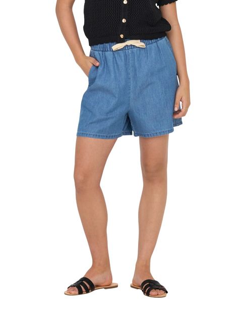 Short Only pull on azul de cintura alta para mujer