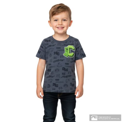 Camiseta gris estampada de Minecraft para niño