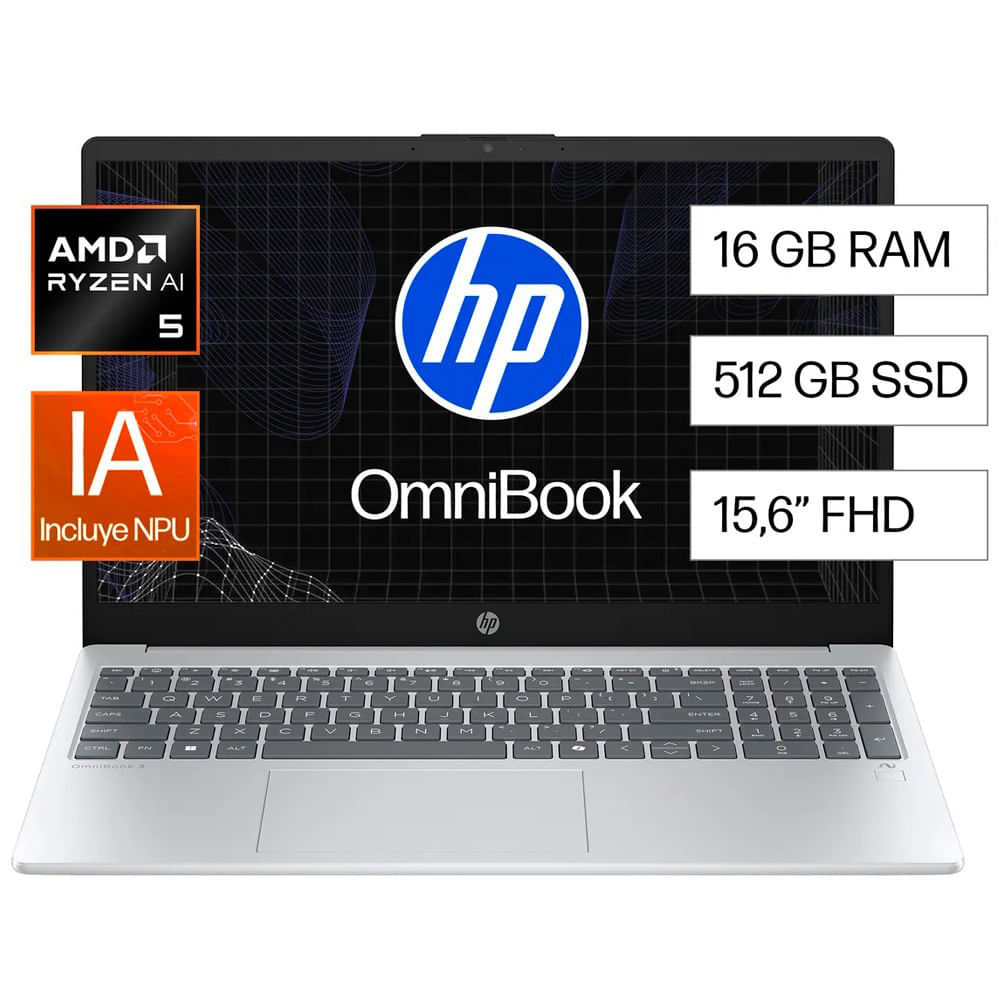 Laptop HP OmniBook 3 NGAI 15-FN0051LA AMD Ryzen AI 5 16GB RAM