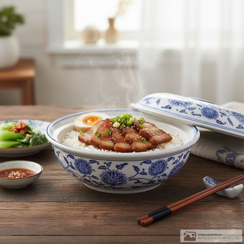 Bowl de cerámica para servir con tapa colección positano 25.5x8 cm