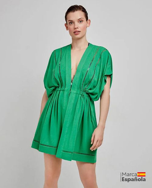 Salida de baño Gisela estilo kimono verde para mujer