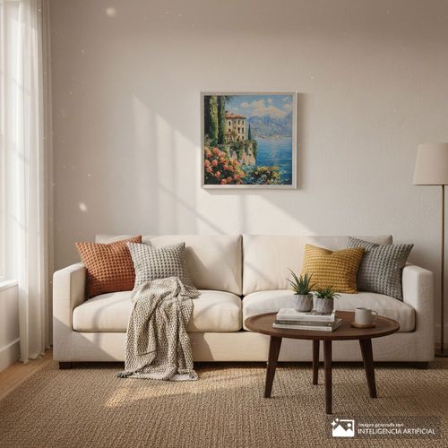 Cuadro decorativo abstracto paisaje mediterraneo 40x40 cm