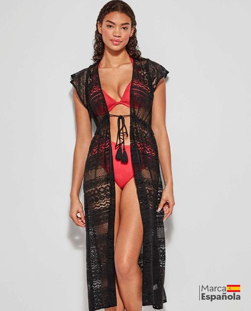 Salida de baño Gisela estilo kimono negro para mujer