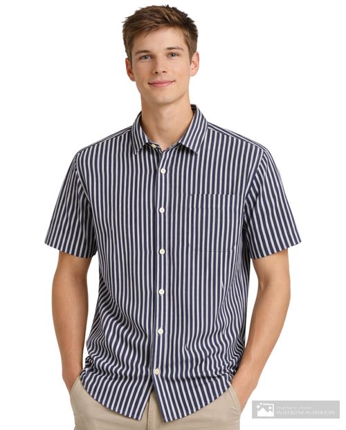 Camisa casual Orange boxy fit azul navy rayada para hombre