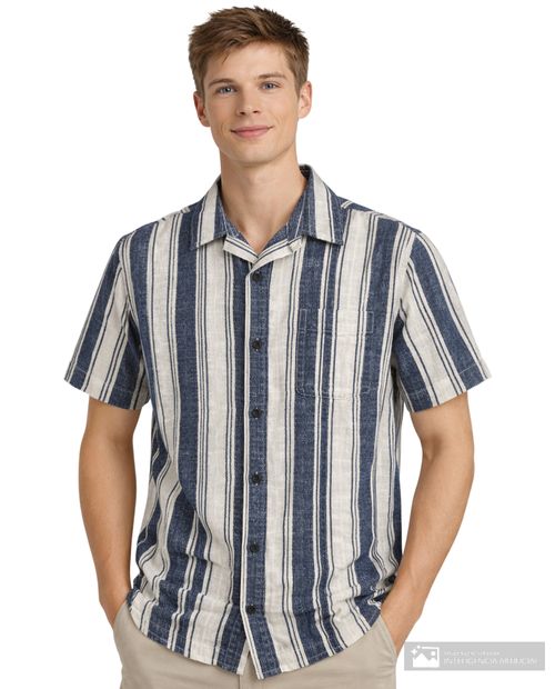 Camisa casual Orange relaxed fit azul navy rayada para hombre