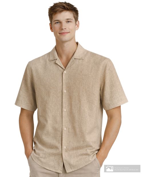 Camisa casual Orange boxy fit beige sólido para hombre