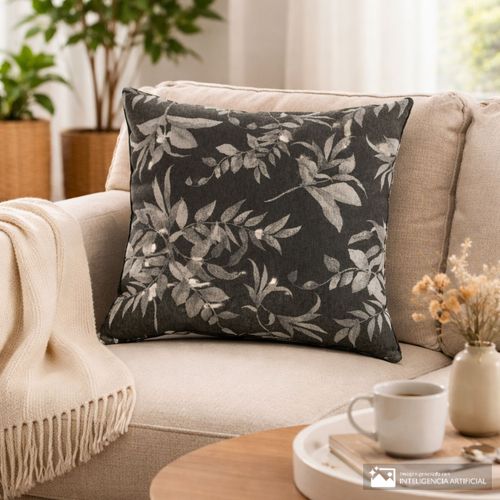 Cojín decorativo jacquard de poliéster con hojas 45x45 cm
