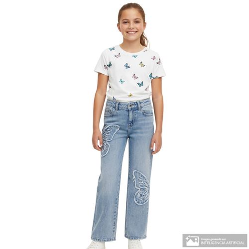 Jeans azul bordado para niña