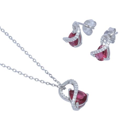 Set de aretes y cadena con dije de pera ocre con zirconia de plata para mujer