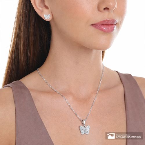 Set de aretes y collar de mariposa de plata 2 mm-47 cm para mujer