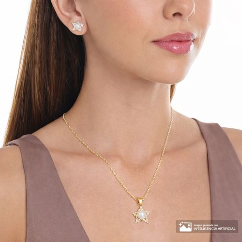 Set de aretes y collar de estrella de plata en baño de oro 2 mm-47 cm para mujer