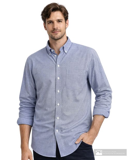 Camisa casual Gents azul cuadriculada para hombre