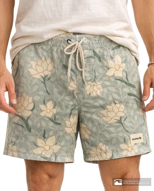 Calzoneta de baño Hurley verde con estampado floral para hombre