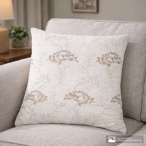 Cojín decorativo con bordado floral 45x45 cm