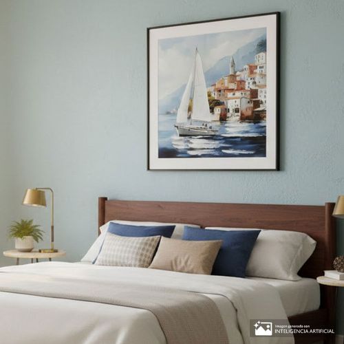 Cuadro decorativo enmarcado velero 60x60 cm