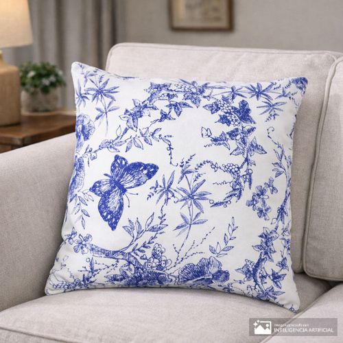 Cojín decorativo de poliéster estampado mariposas y flores 45x45 cm