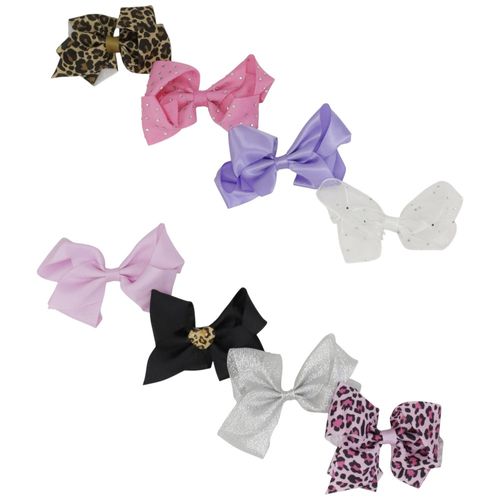 Set de 6 clips con chonga multicolor estampado para niña