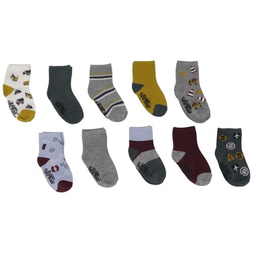Set de 10 pares de calcetines multicolor estampados para bebé niño