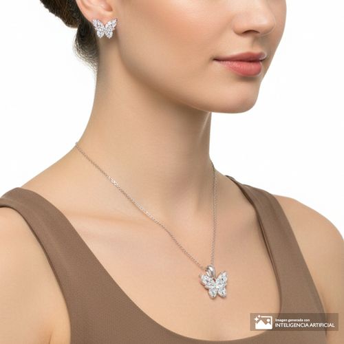 Set de aretes y cadena con dije de mariposa con zirconia de plata para mujer
