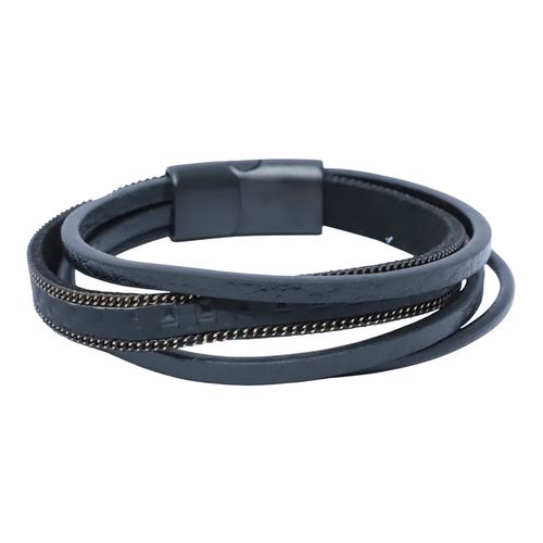 Pulsera geométrica de cuero negro de brass para hombre