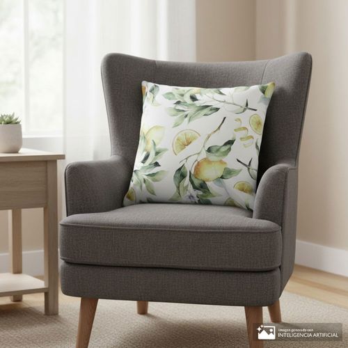 Cojín decorativo de poliéster estampado con limones 45x45 cm