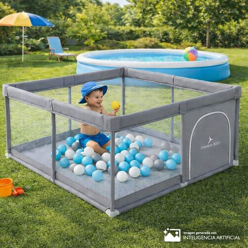 Corral de entretenimiento pelotero celeste para bebé