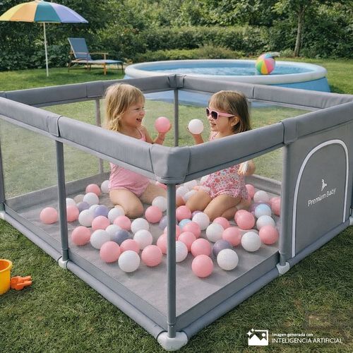 Corral de entretenimiento pelotero rosado para bebé