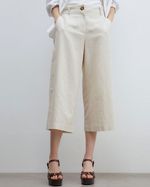 Pantalón Sfera culotte beige de cintura alta para mujer