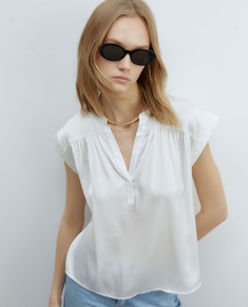 Blusa Sfera túnica blanca manga corta para mujer