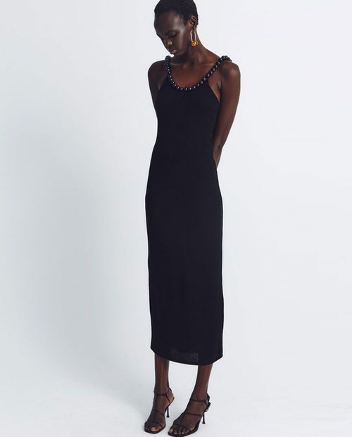 Vestido Sfera midi negro de tirantes para mujer
