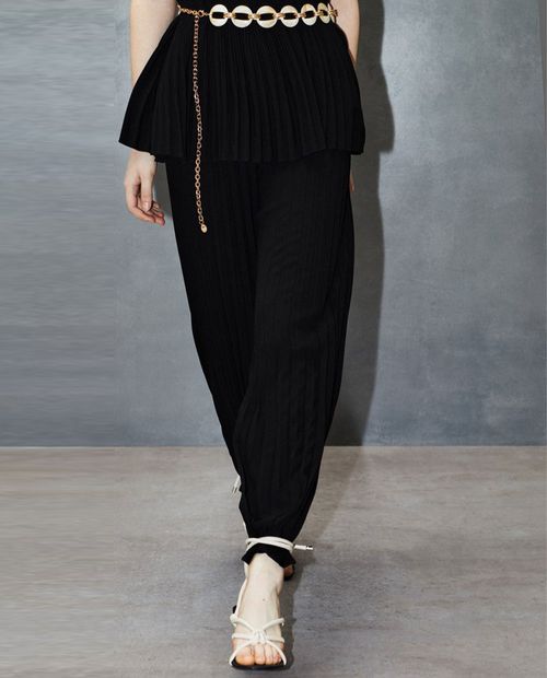 Pantalón Sfera negro plisado para mujer