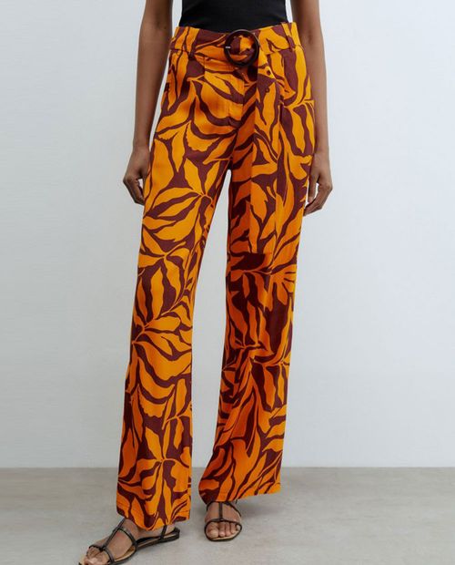 Pantalón Sfera wide leg estampado de cintura alta para mujer