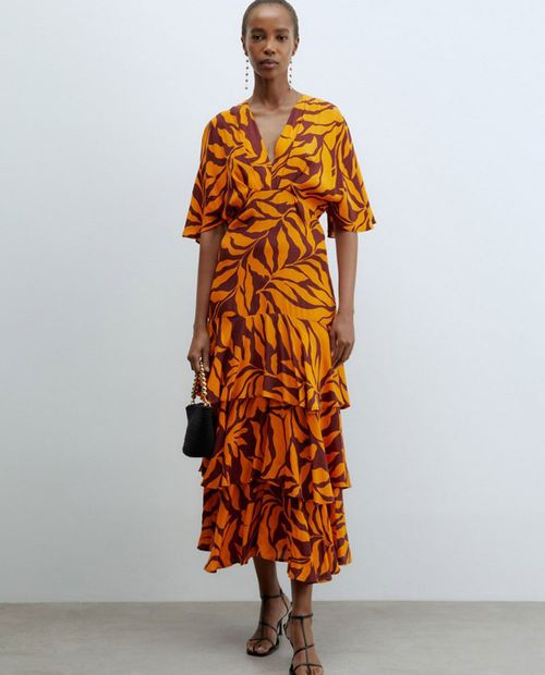 Vestido Sfera midi estampado manga corta para mujer