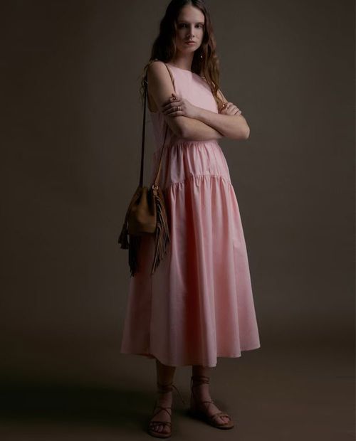 Vestido Sfera popelín rosado sólido sin mangas para mujer