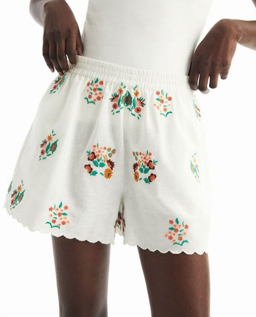 Short Sfera blanco bordado para mujer