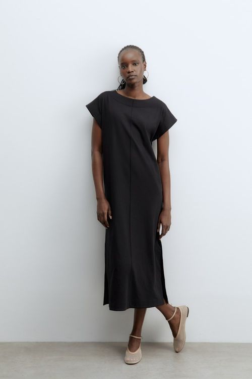 Vestido Sfera midi negro manga corta para mujer