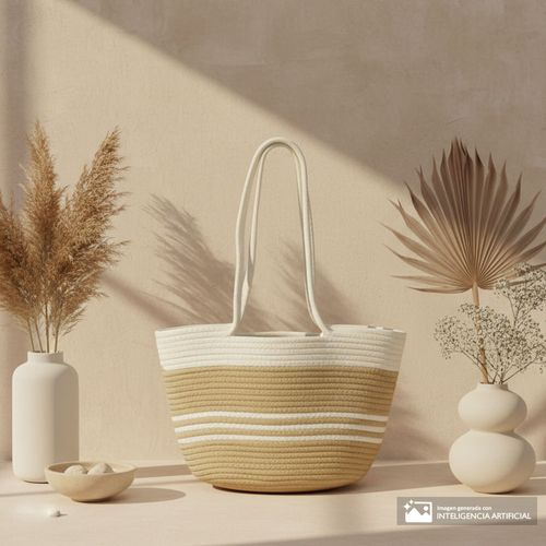 Cartera tote Sabrina beige/blanco para mujer