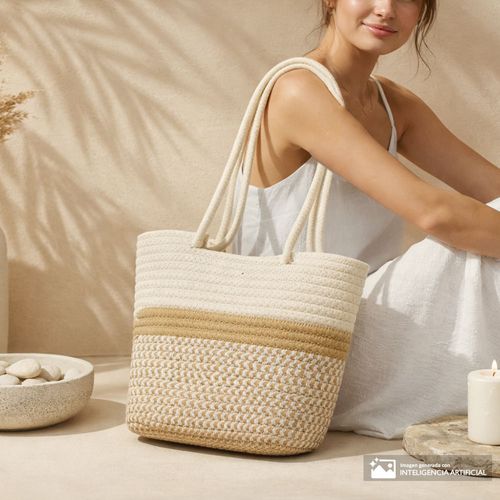 Cartera tote Sabrina beige/blanco para mujer