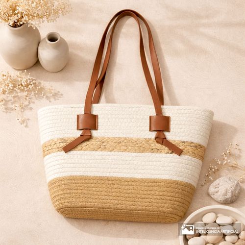Cartera tote Sabrina beige/blanco para mujer
