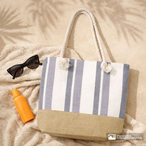 Cartera tote de playa navy/blanco/café para mujer
