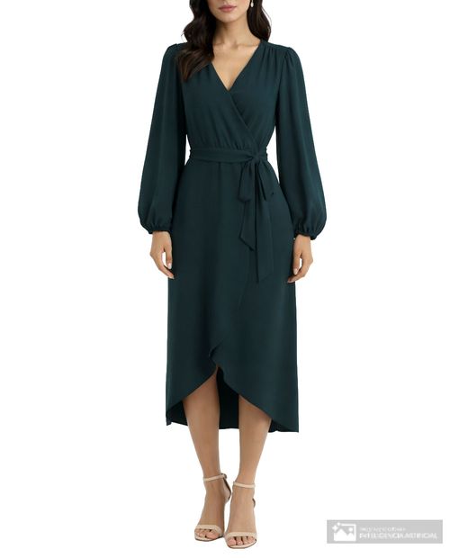 Vestido Connected Apparel wrap verde manga larga para mujer