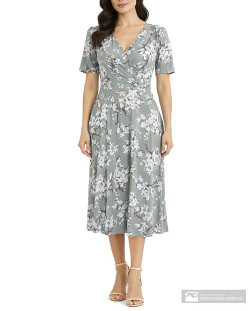 Vestido Connected Apparel midi estampado manga corta para mujer