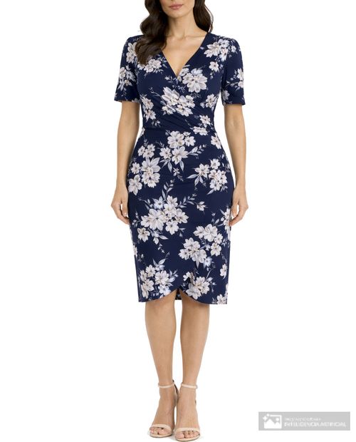 Vestido Connected Apparel formal estampado manga corta para mujer